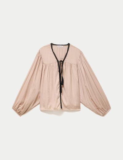 Blouse droite manches longues ecru femme