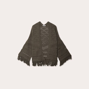Gilet ajouré avec franges vert kaki femme