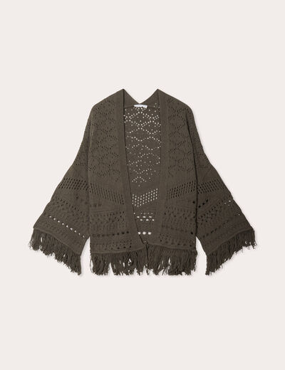 Gilet ajouré avec franges vert kaki femme