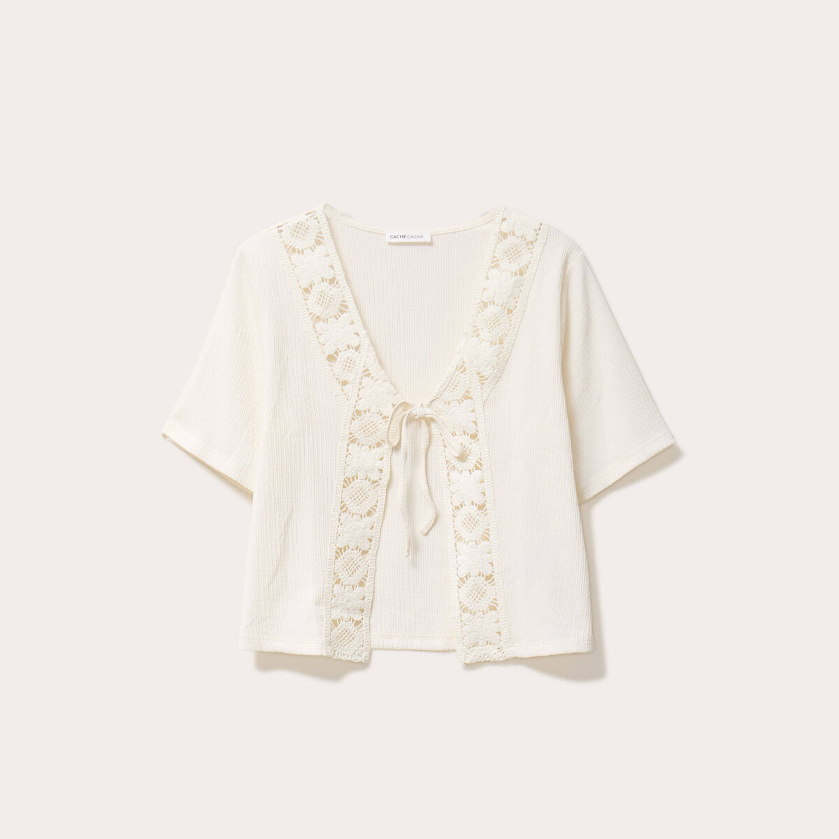 Blouse manches courtes nouée ecru femme