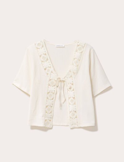 Blouse manches courtes nouée ecru femme