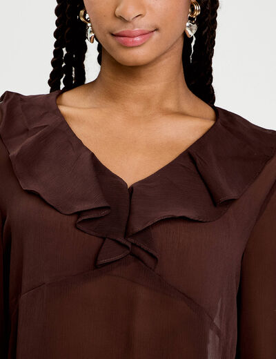 Blouse col V marron fonc&eacute; femme