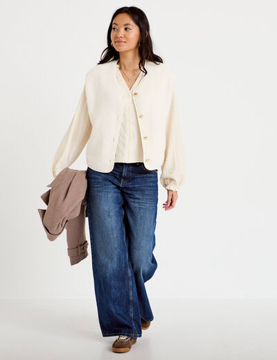 Veste sans manches effet polaire ecru femme