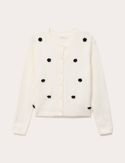 Gilet fleurs en relief ecru femme