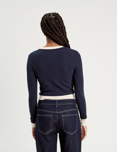 T-shirt cropped 2-en-1 bleu marine femme