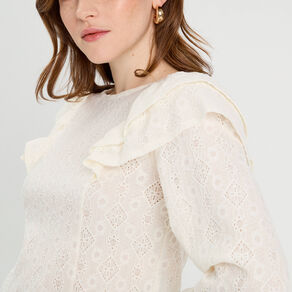 blouse brodee avec volants ecru femme Blouse brodée avec volants ecru femme