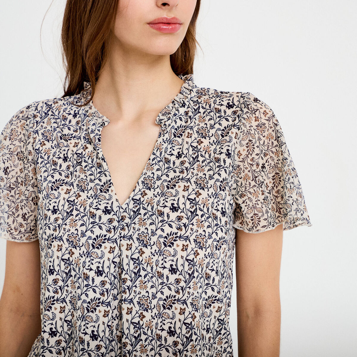 Blouse droite longue manches courtes blanc femme