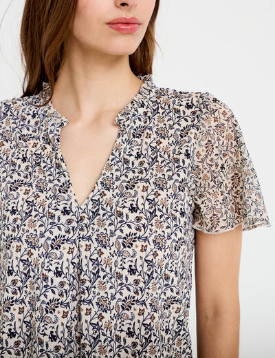 Blouse droite longue manches courtes blanc femme