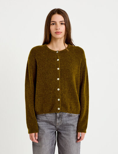 Gilet manches longues vert olive femme