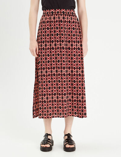 Jupe midi évasée fluide rouge femme
