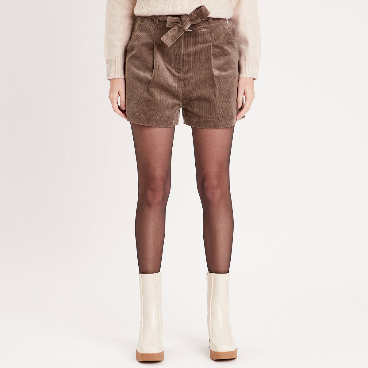 Short paperbag velours taupe femme