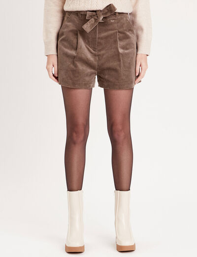 Short paperbag velours taupe femme