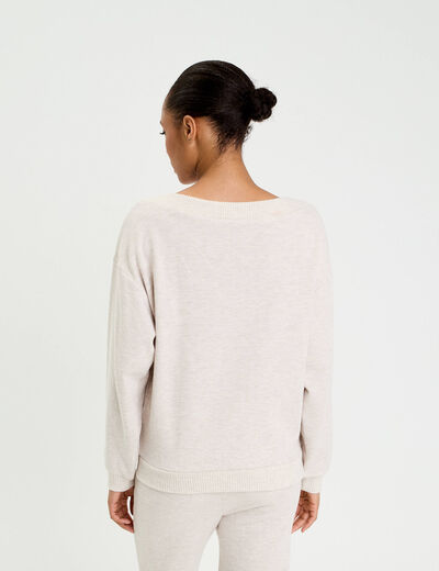 Sweat duveteux col rond manches longues sable femme