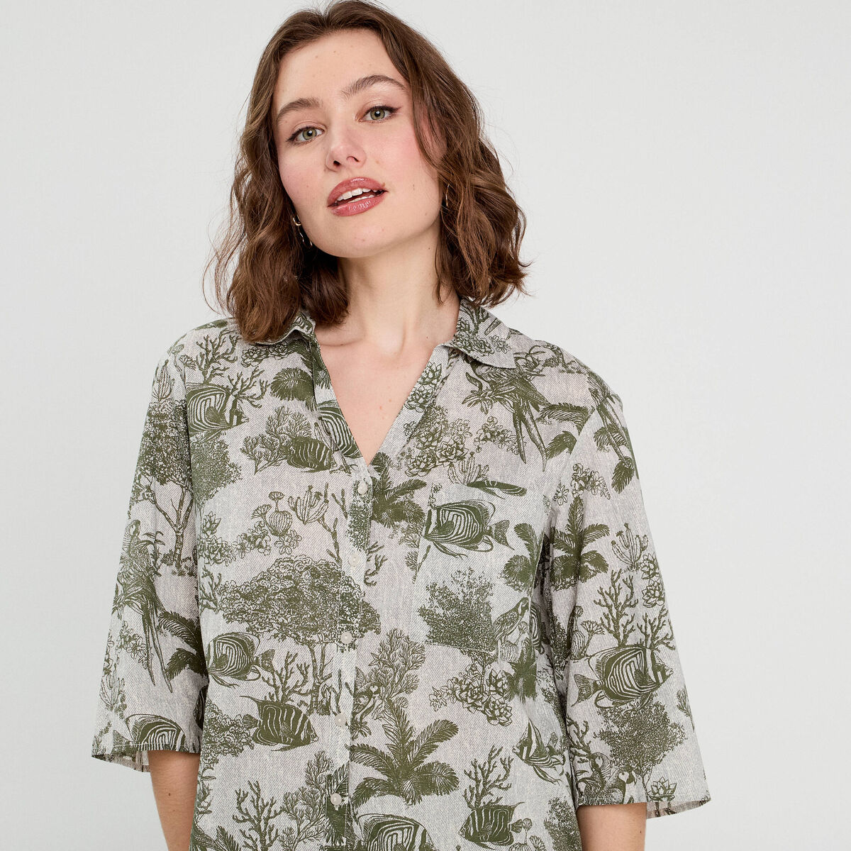 Blouse manches 3/4 en jean blanc femme