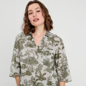 Blouse manches 3/4 en jean blanc femme