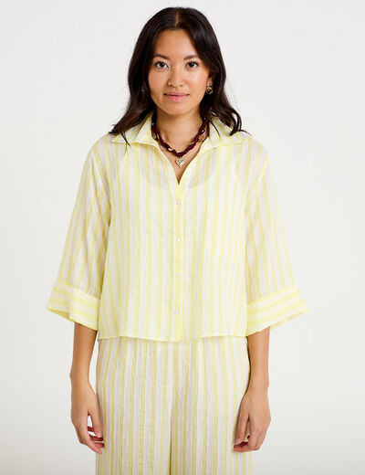 Blouse ample col tunisien manches 3/4 jaune femme