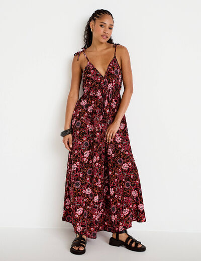 Robe longue &eacute;vas&eacute;e effet satin&eacute;e noir femme