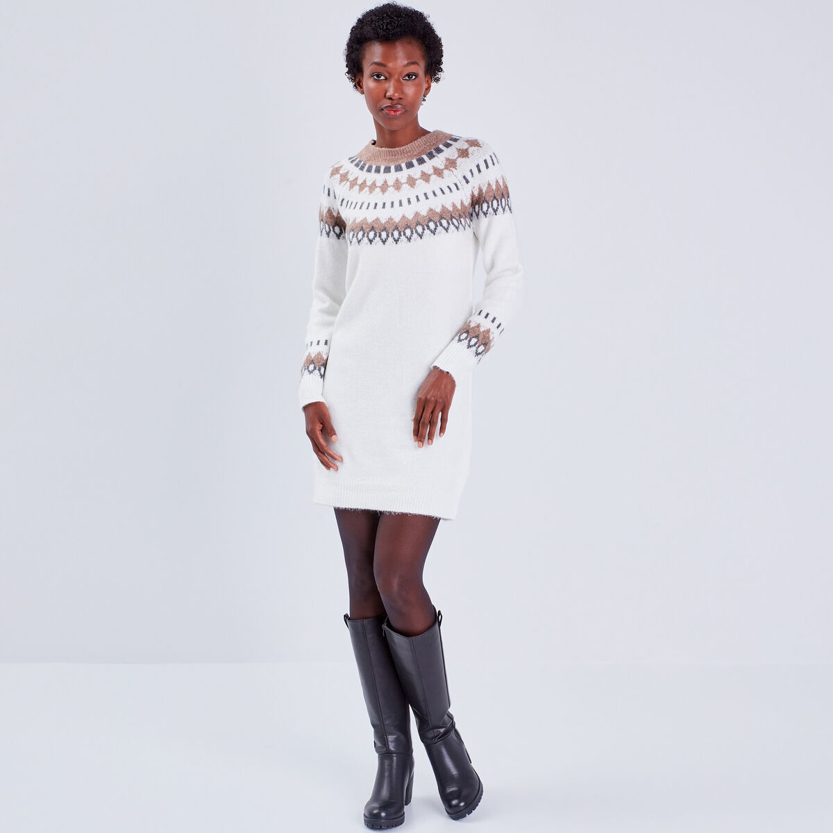 Robe pull droite ecru femme