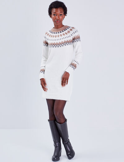 Robe pull droite ecru femme