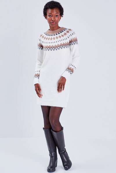Robe pull droite ecru femme