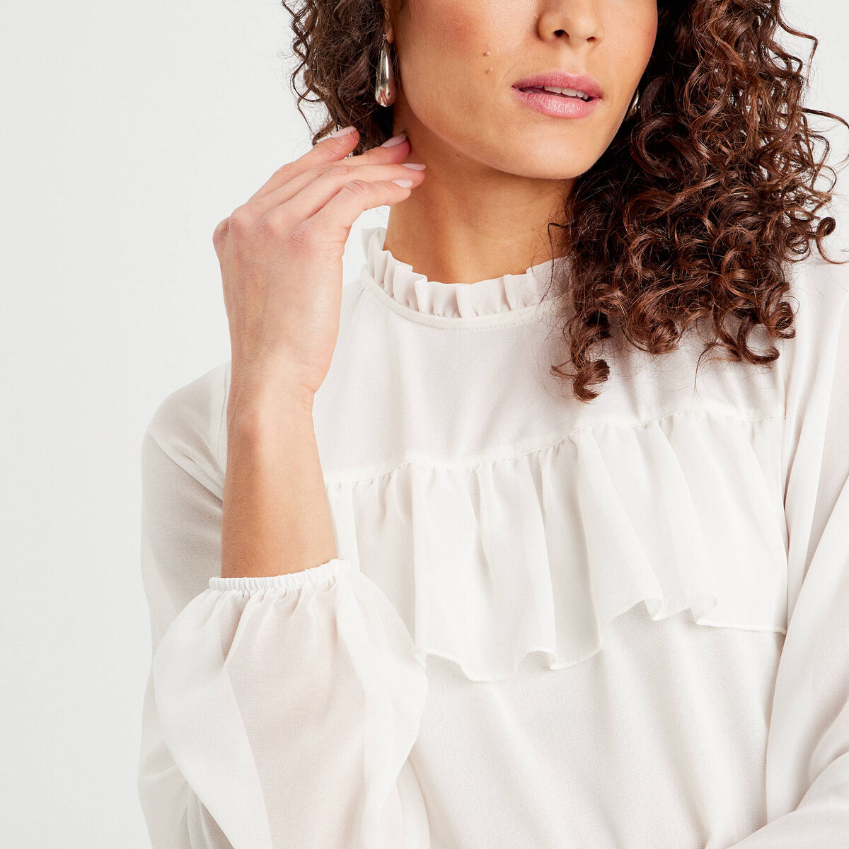 Blouse volants ecru femme