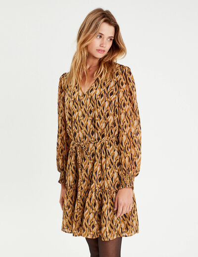 Robe droite col en V marron femme