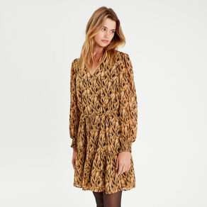 robe droite col en v marron femme Robe droite col en V marron femme