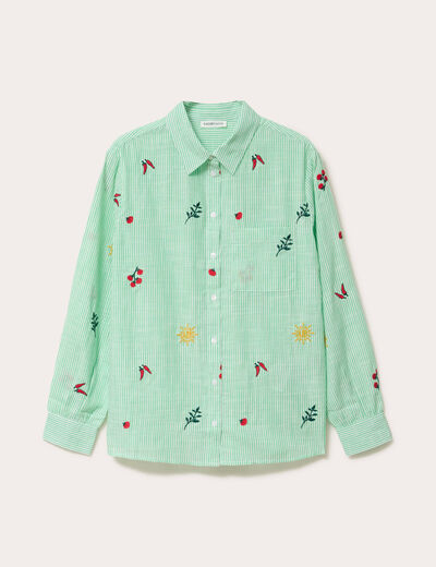 Chemise brod&eacute;e manches longues blanc femme