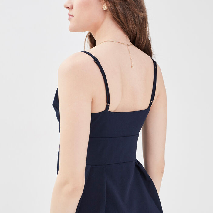 Robe évasée avec bretelles bleu marine femme