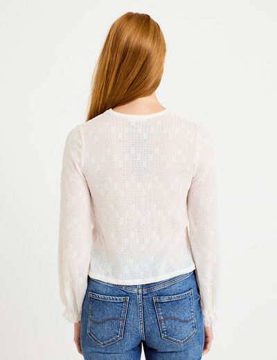 Blouse ajust&eacute;e col v dentelle pliss&eacute;e ecru femme