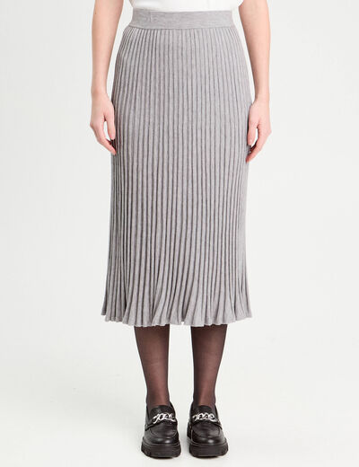 Jupe tricot midi droite gris clair femme