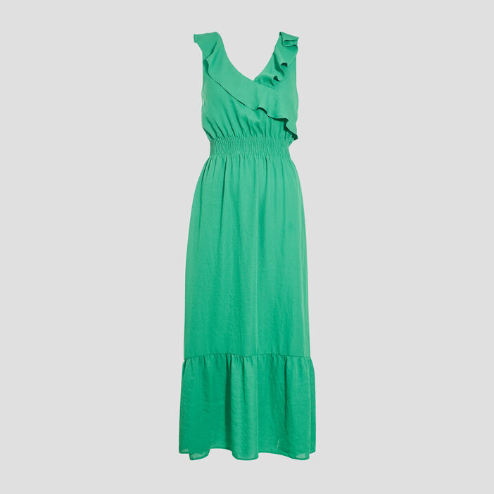 Robe longue évasée volantée vert menthe femme Vib