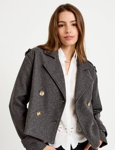 Trench court boutonn&eacute; gris femme