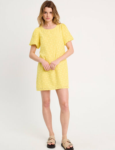 Robe droite manches courtes jaune pastel femme