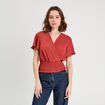Blouse smock&eacute;e manches courtes vieux rose femme