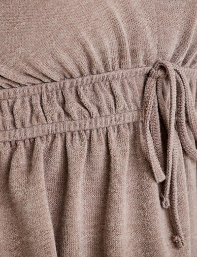 Blouse cintr&eacute;e col v manches longues beige femme