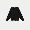 Sweat droit col rond d&eacute;tail dentelle noir femme