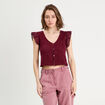 T-shirt manches volants prune femme