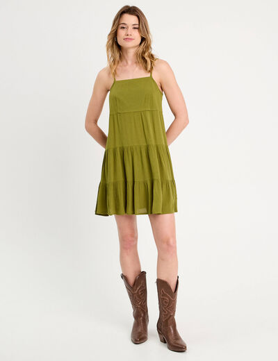 Robe évasée bretelles vert foncé femme