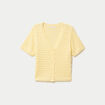 Gilet ajour&eacute; col v manches courtes jaune pastel femme