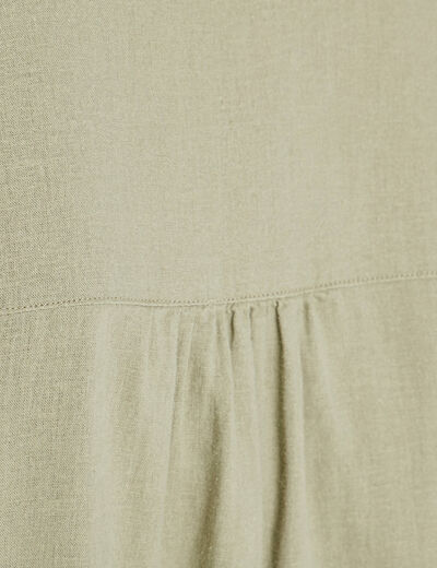 Chemise manches longues contenant du lin vert kaki femme