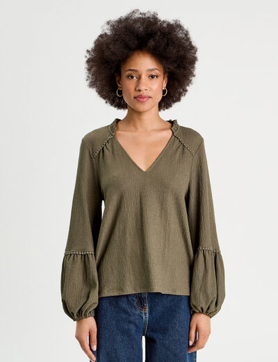 Blouse manches longues vert kaki femme