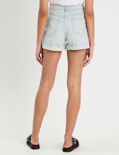 Short mom taille haute en jean denim bleach femme