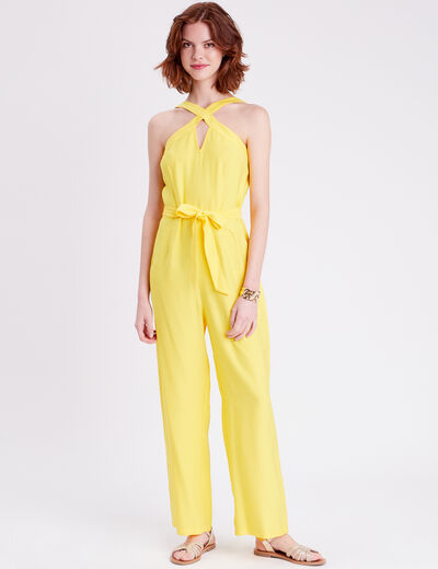 Combinaison pantalon jambes larges jaune fluo femme