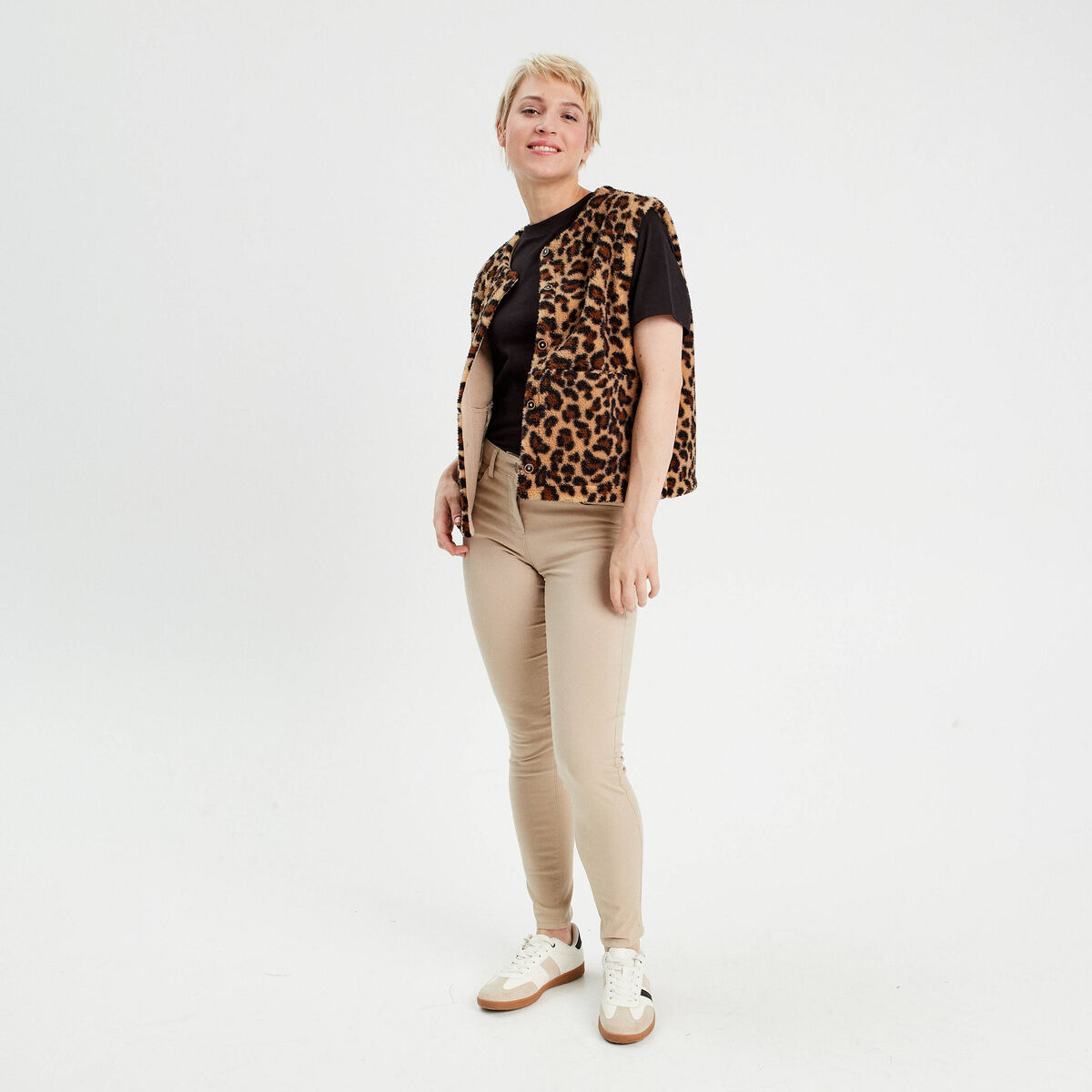 Jeans slim 5 poches taupe femme