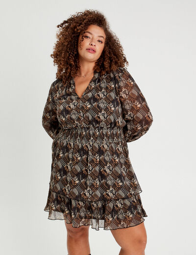 Robe évasée volantée noir femme