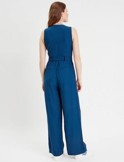 Combinaison pantalon ceinturée bleu marine femme