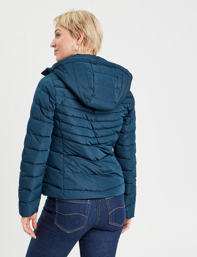 Doudoune ajustée à capuche bleu marine femme