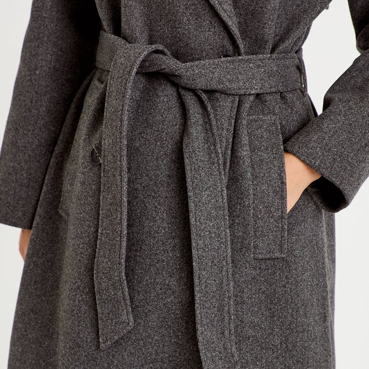 Manteau droit mi-long &agrave; manches longues gris femme
