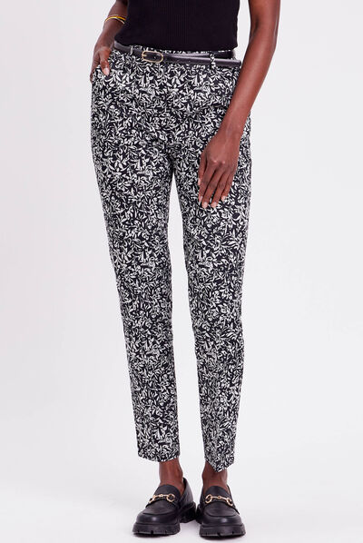 Pantalon city slim ceinturé noir femme